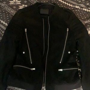 Mens NEW All Saints Black Suede Bomber Jacket